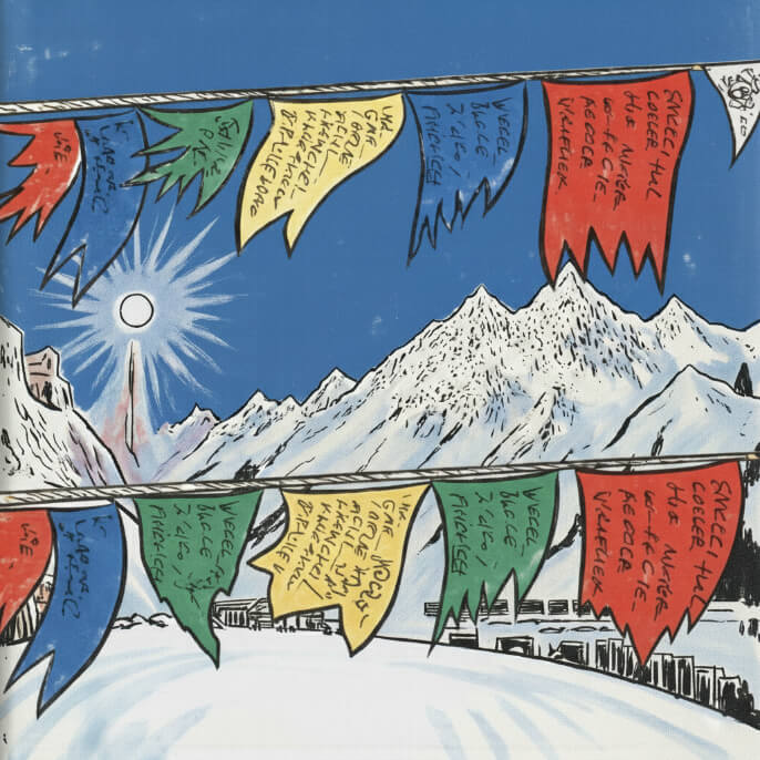 Nepalese prayer flags in the sagarmatha mountain range in Nepal.