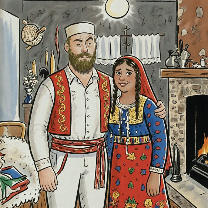 Dressing up in traditional Albanian clothing for women and men.