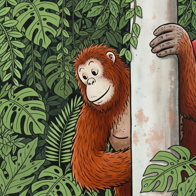 A female orangutan in the Borneo rainforest in Kumai, Indonesia.