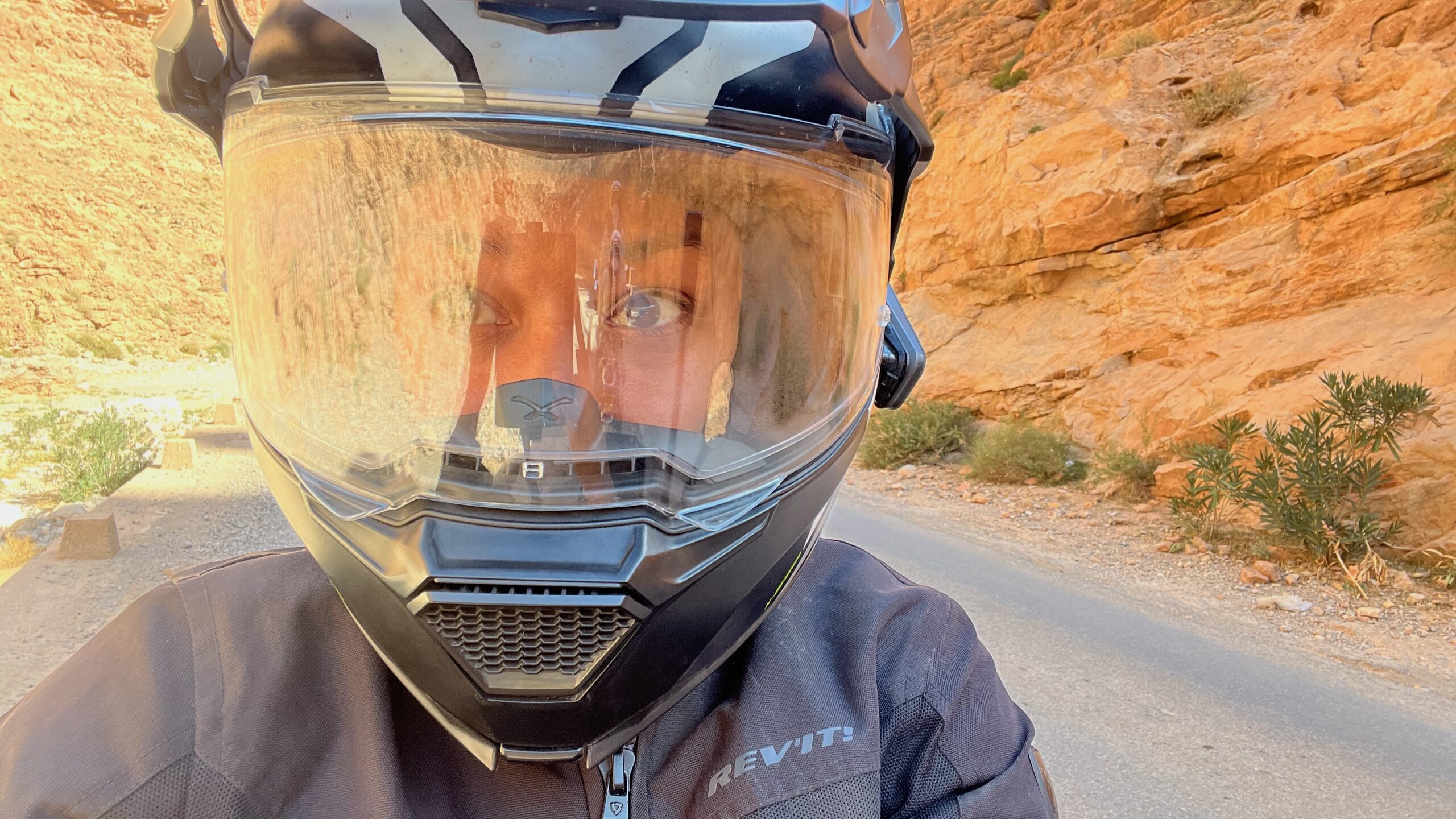 Kelly with helmet with Gorges in background